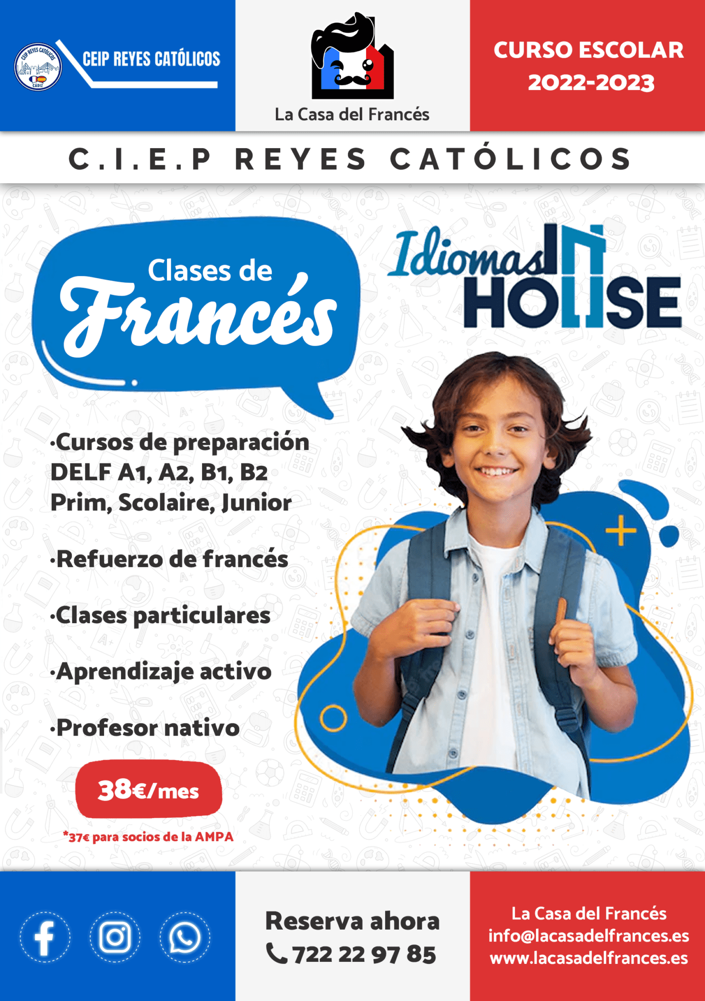 Flyer Clases de francés en el colegio Reyes Católicos